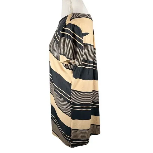 Jude Connally Brown Black Stripe Dress Shift Knee length Resort Travel Size L